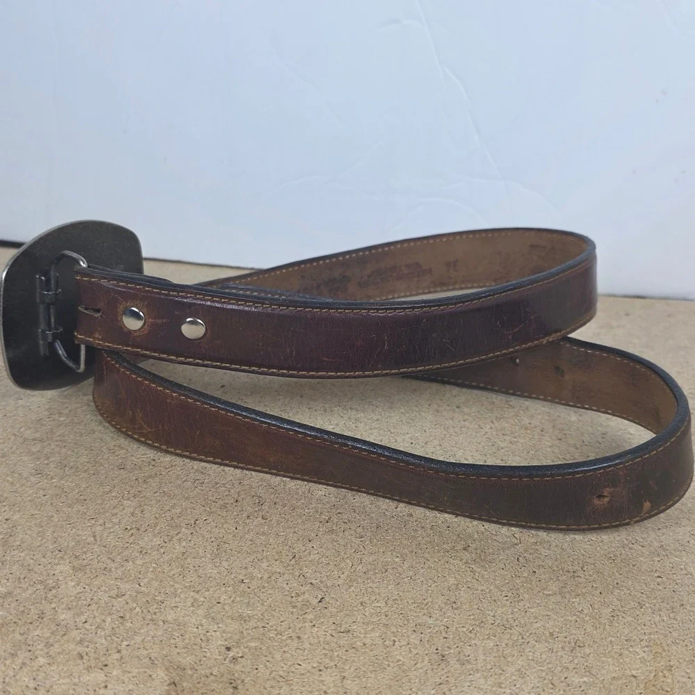 Vintage Brown Oil Tanned Leather Western boho Belt Turquoise Buckle‎ USA 36
